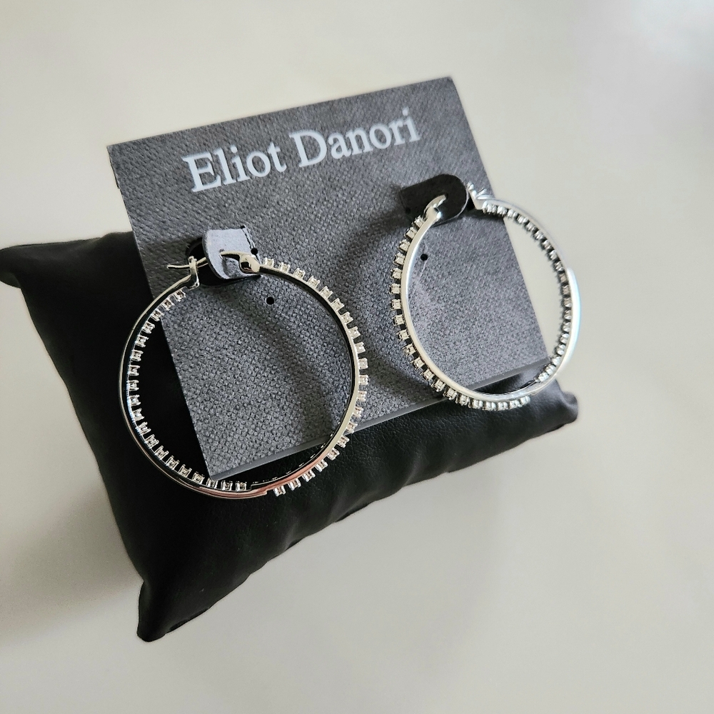 Eliot Danori Inside out Crystal Silver Tone Hoop Earrings